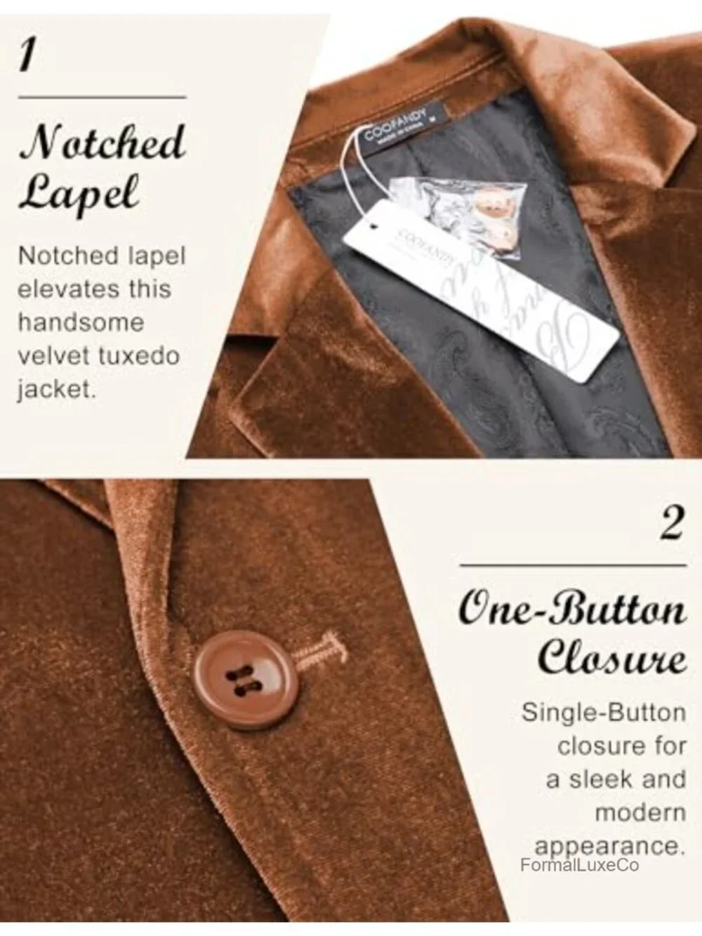 Velvet Blazer Notched Lapel One Button Tuxedo Jacket Men's Suit Coat